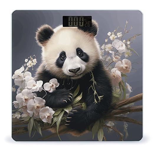Panda with Flower Scale for Body Weight Highly Accurate Digital Bathroom Scale Sturdy Tempered Glass Weighing Scales with LCD Display Fashion Body Fat Smart Scales 400lb