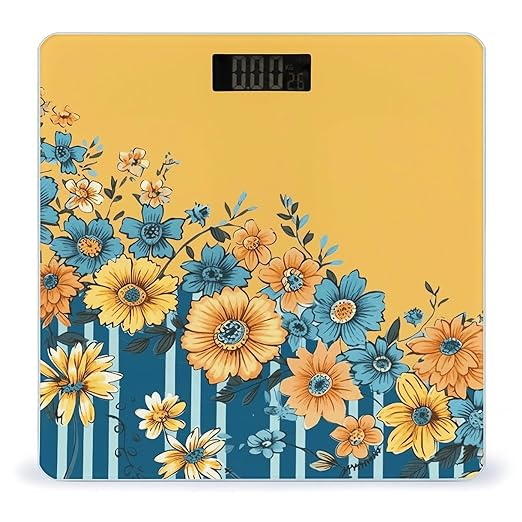 Yellow and Blue Floral Scale for Body Weight Digital Bathroom Scale Accurate Smart Weight Scales with Large Display Weighing Machine High Precision Scales