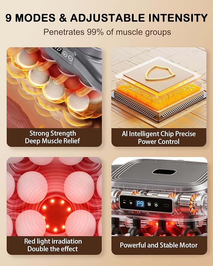 16 Head Massage Gun Set - Deep Tissue Percussion Massager with 9 Modes&ampLevels with Red Light Therapyfor BodyBackShouldersNeckLegsFootMassage Gun deep TissueBest Gift for WomenMenMom and