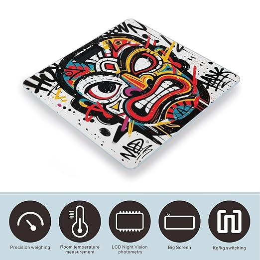 Painted Tiki Masks Bathroom Scale for Body Weight LCD Display Digital Bathroom Scale Tempered Glass Bathroom Weight Scales Fashion Smart Scales for Home Bedroom 400 Lb