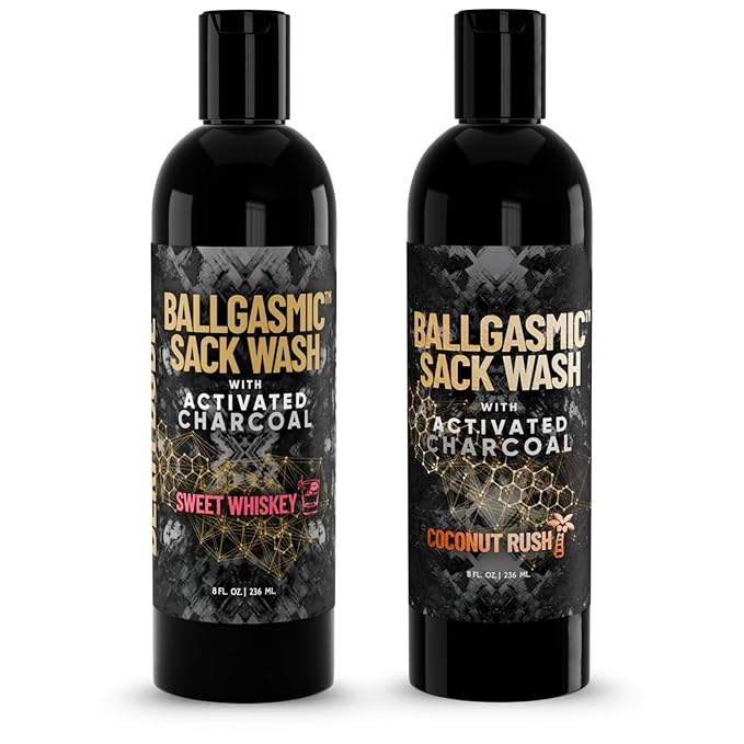 Derm Dude BallGasmic Ball Wash for Men – Sweet Whiskey + Coconut Rush | Anti-Chafing Charcoal Body Wash for Groin Care &amp Odor Defense – 2 x 8oz