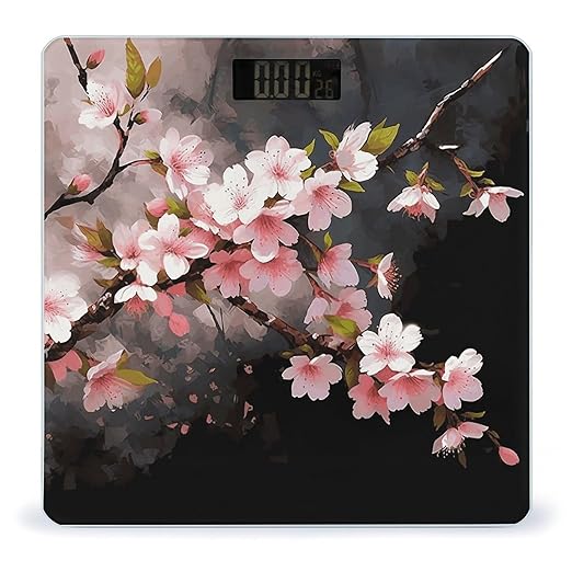 Tempting Cherry Blossoms Bathroom Scale Automatic Power On/Off Body Scales LCD Backlight Display Square Digital Scale Rounded Corners Bathroom Scales for Home Bedrooms