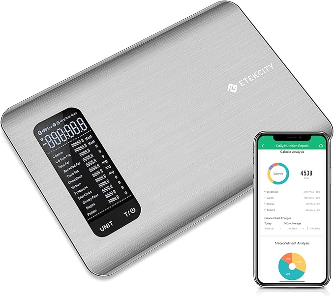 Etekcity Smart Food Nutrition Scale 11 Pounds-Large 304 Stainless Steel &amp Smart Scale for Body Weight Accurate to 0.05lb (0.02kg) Digital Bathroom Weighing Machine 400lb