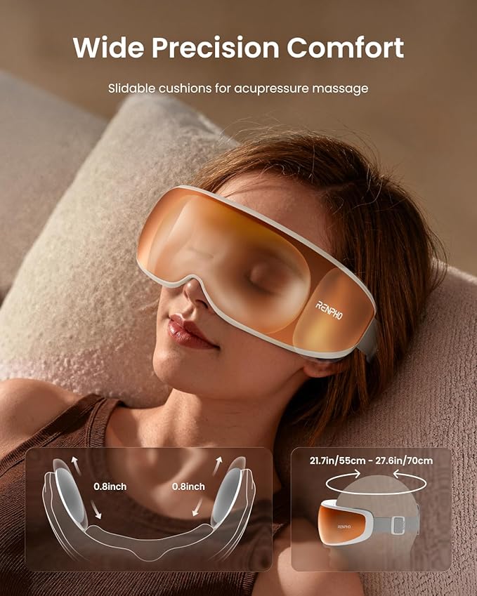 RENPHO Eyeris Calina Eye Temple Massager for Migraines Voice Control FSA Eligible HSA Birthday Day Gifts for Women Men Slidable Temple Massage Cushions Heated Eye Mask