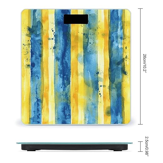 Digital Bathroom Scale for Body Weight Scale with Bright LCD Display High Accuracy Step-On Technology Auto On/Off Yellow and Blue Pattern Digital Scales 400 Lbs /180kg
