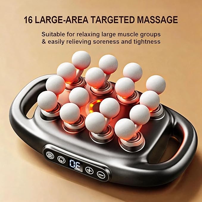 Deep Tissue Massage Gun 16 Head Percussion Massager with Heat &amp 3 Modes 30 Adjustable Intensities Low Noise Portable Electric Massager for Muscles Back Waist Legs