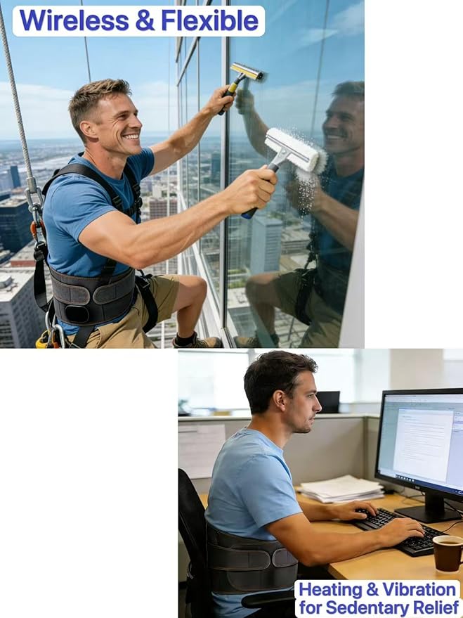 Lower Back Massager Waist Belt - Red Light Therapy 3 Heating &amp Vibration Levels Touchscreen Control Adjustable Size Multi-Use Heating Pad for Back/Stomach/Neck Pain Relief Heated Back Brace