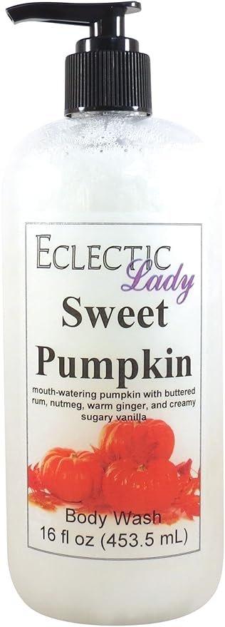Eclectic Lady Liquid Pearl Body Wash - Sweet Pumpkin Scent 3-in-1 Use For Bubble Bath Hand Soap &amp Body Wash Phthalate-Free Sweet Pumpkin Fragrance Handcrafted in USA (16 oz)
