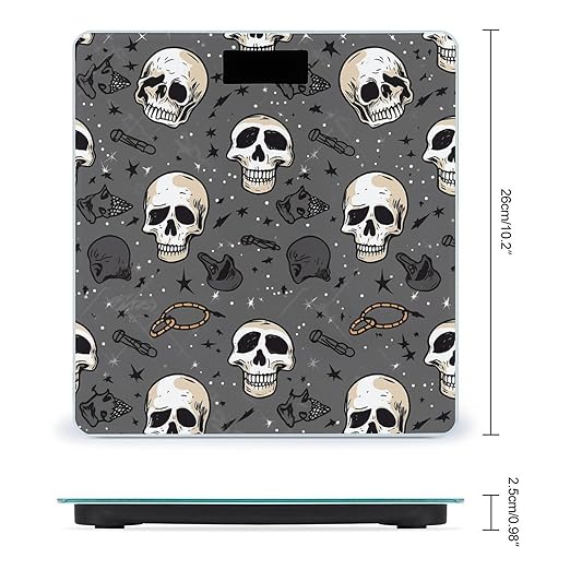Skull and Lightning Scale for Body Weight Anti-Slip Tempered Glass Digital Bathroom Scales Clear LCD Display Weighing Scale Safe Rounded Corners Smart Scales
