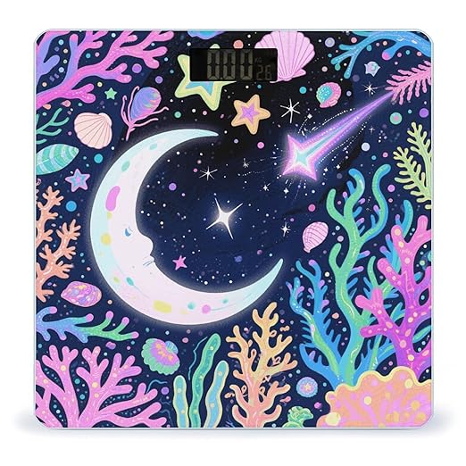 Star Ocean Pattern Bathroom Scale for Body Weight Bathroom Digital Electronic Weighing Scale with Back Lit LED Display Sturdy Tempered Glass Weight Watchers Scales 400lb
