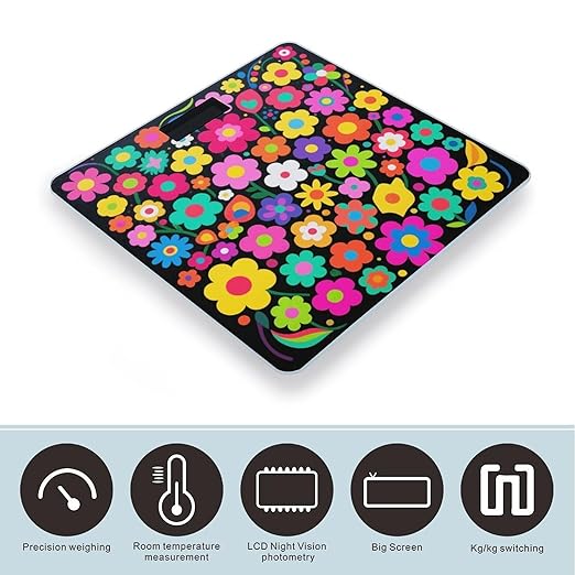 Abstract Flower Pattern Scale for Body Weight Sturdy Tempered Glass Weighing Scales with LCD Display Accurate Digital Bathroom Scale Convenient Body Fat Smart Scales Easy Read