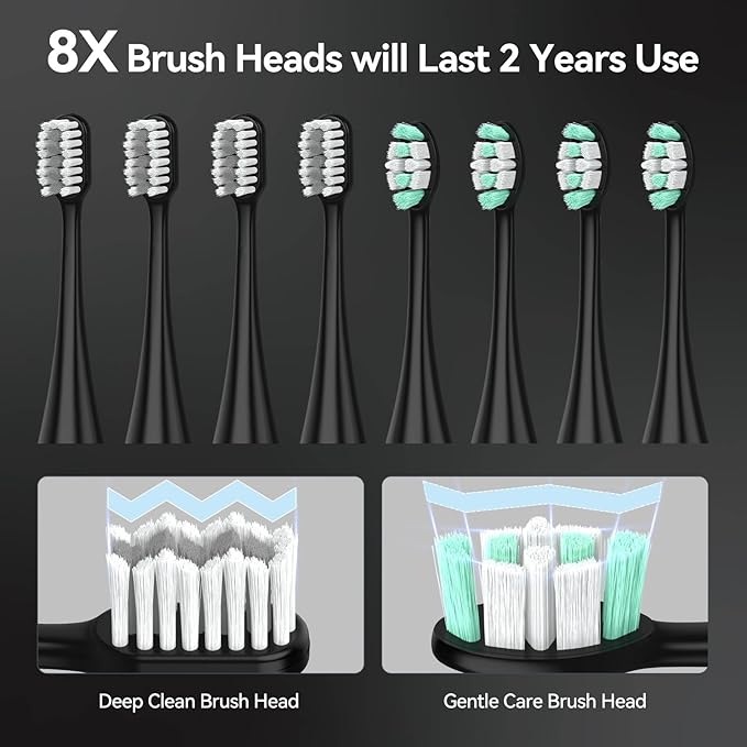 SEAGO Electric Toothbrush for Adults with Pressure Sensor Sonic Toothbrushes Holder Wall Mounted 30 Days Battery Life 5 Cleaning Modes 8 Replacement Heads Timer &amp IPX7 Waterproof (Black Midd