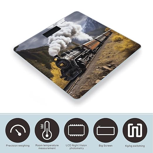 Steam Locomotive Train Bathroom Scale Rounded Smart Scale for Body Weight Automatic Power On/Off Weight Scales Accurate Bathroom Digital Scales for Pet Home Bedroom Kitchen