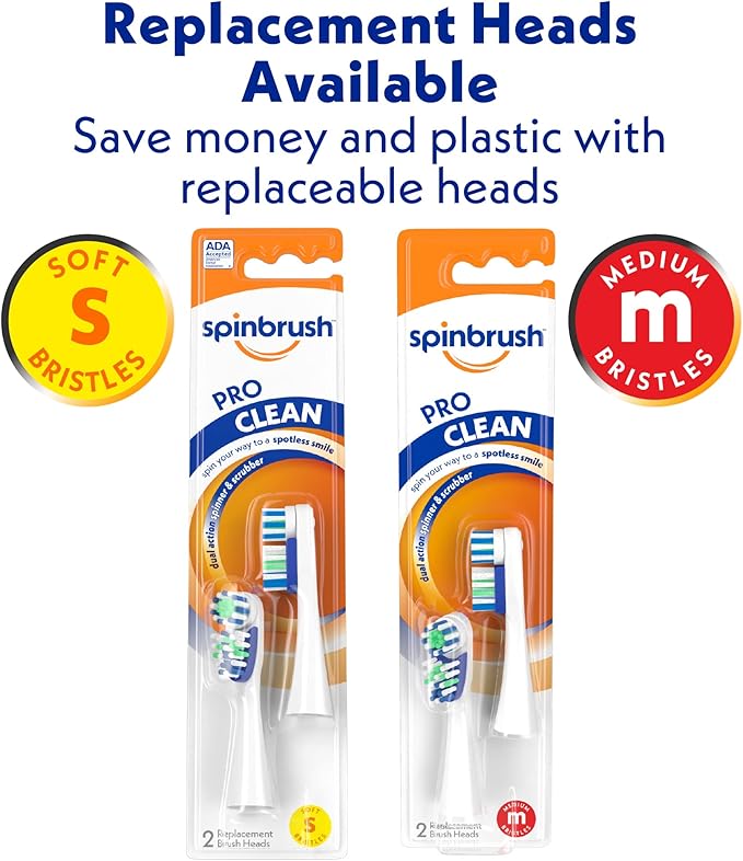 Spinbrush PRO CLEAN Battery Powered Toothbrush Soft Bristles 1 Count Gold or Blue Color May Vary
