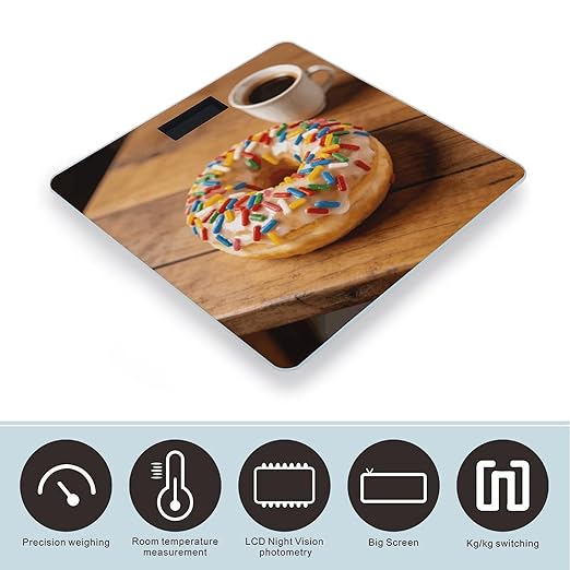 Doughnut Weight ScaleClear LED Display Bathroom Digital Weighing ScaleTempered Glass Digital Bathroom Scale for Body Weight Capacity Up to 400 Lbs