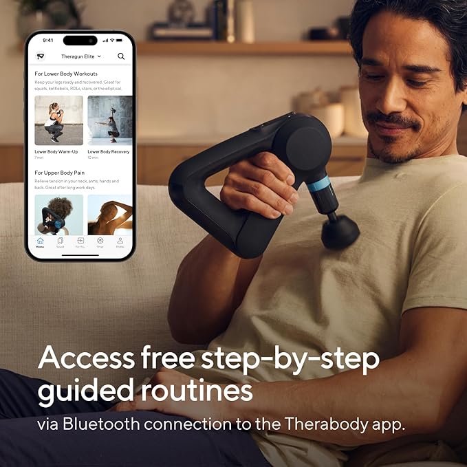 TheraGun Therabody Elite (5th Generation) - Handheld Deep Tissue Massage Gun - Bluetooth Enabled Percussion &amp Personal Massager for Pain Relief in Neck Back Leg Hand Shoulder and Foot