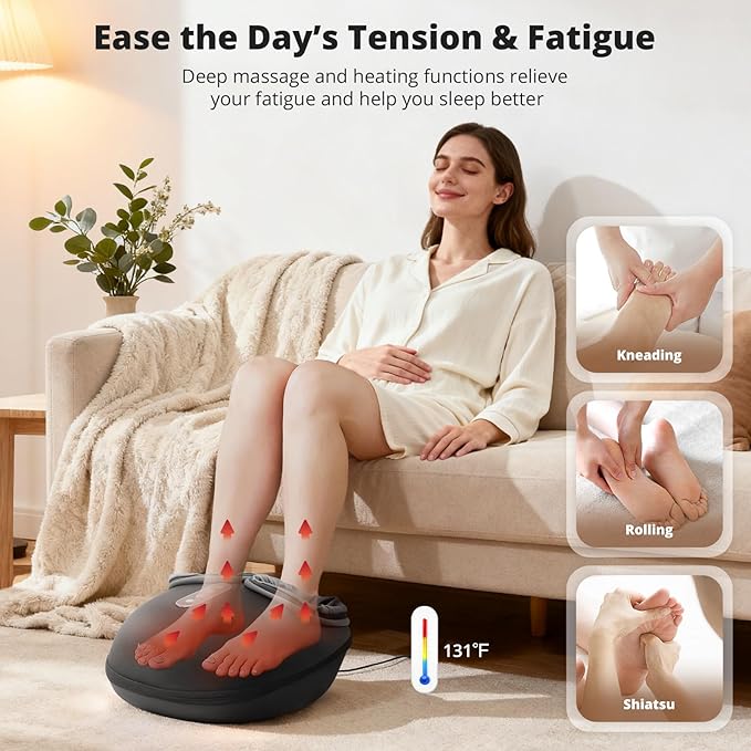 Medcursor Foot Massager with Heat - Shiatsu Feet Massage Machine Delivers Relief for Tired Muscles &amp Plantar Deep Kneading Therapy Multi-Level Settings for Home Office Use Size up to 13