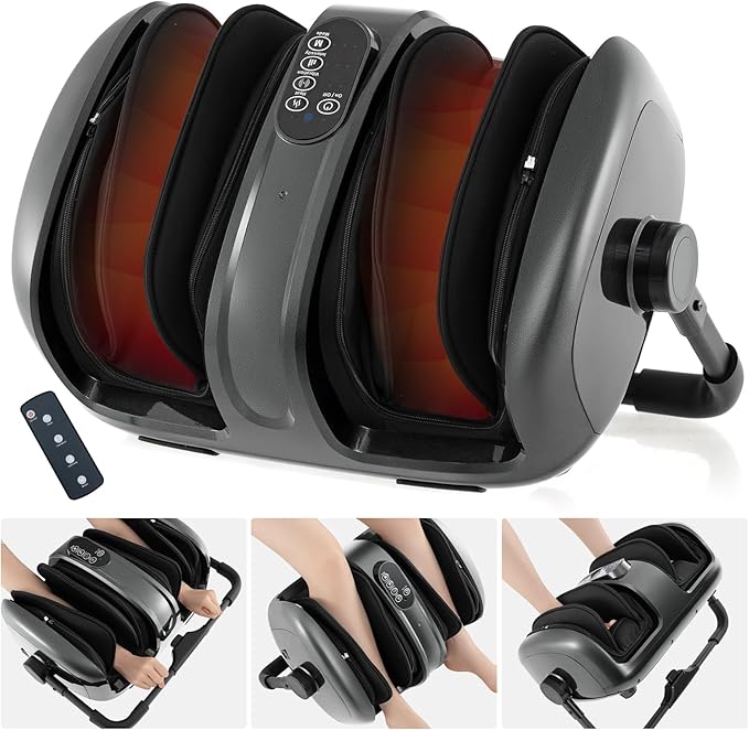 Giantex Foot Massager with Heat Calf Massager with Remove Control 2 Vibration Options 5 Mode &amp 5 Compression Intensity 360°Adjustable Stand Shiatsu Foot Massage Machine for Calf Arm Relax (Gr