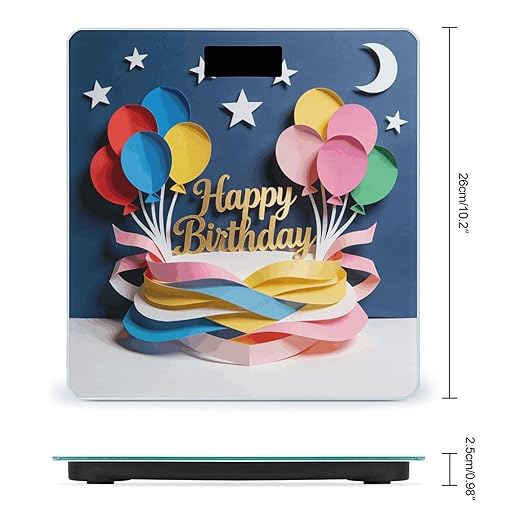 Happy Birthday Balloon Smart Scale for Body Weight Digital Bathroom Scale Toughened Glass Weight Scale with Large LCD Backlight Display High Precision Scales Weighing Machine