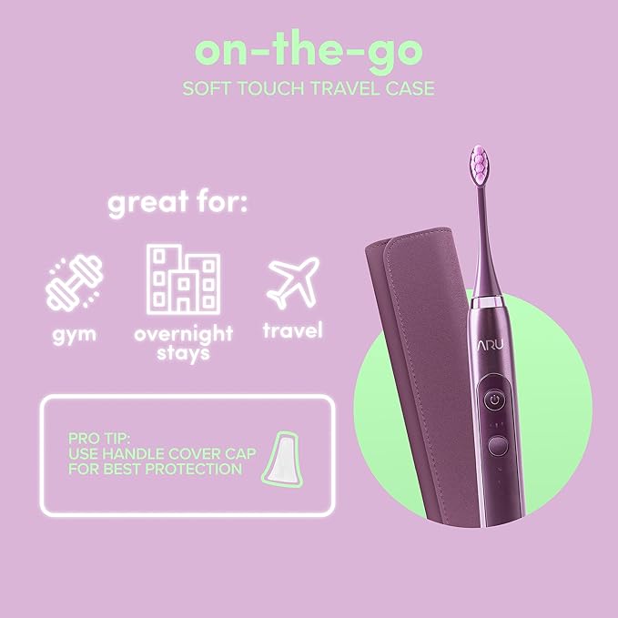 ARU Sonic Toothbrush Starter Kit with Customizable Modes and 2 Minute Timer ADA-Approved Electric Toothbrush for Adults Soft Toothbrush for Gums 45+ Days Battery Travel Case Amethyst Purple