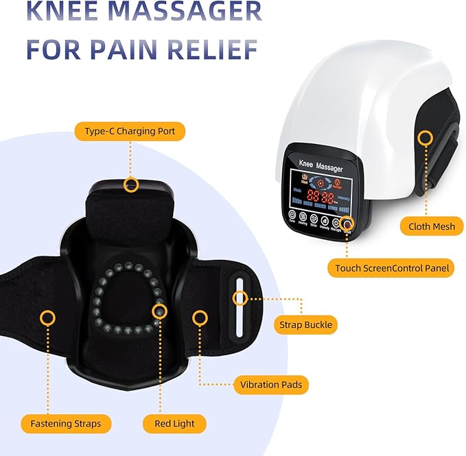 Knee Massager 4 in 1 with Heat Vibration Red Light and 3D Massage Cordless Portable Rechargeable