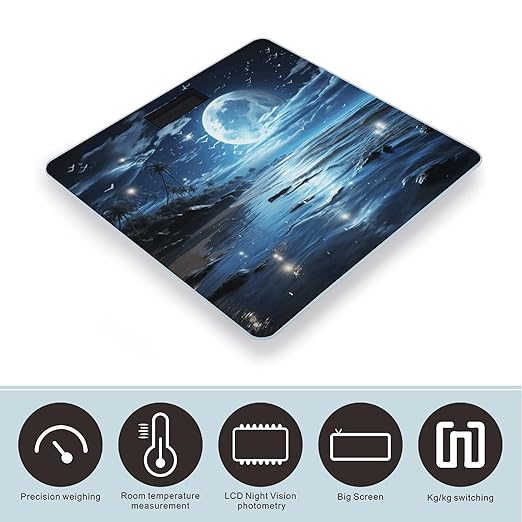 Moon Over OceanScale for Body Weight with LCD High Precision Weighing Scales Fashion Sturdy Tempered Glass Weight Scales Easy-to-Read Digital Bathroom Scale for Daily 400lb