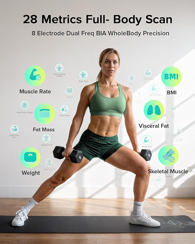 RunStar Smart Scale for Body Weight Full-Body Bathroom Scale with 8 Electrodes for BMI Muscle Mass 3-Metric Display High-Accuracy Body Composition Monitor with 28 Metrics &amp App Connectivity