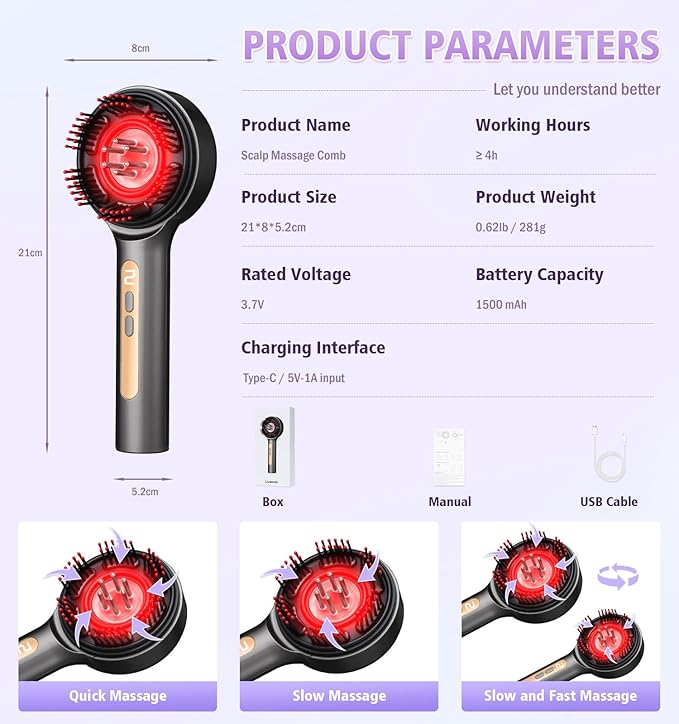 Electric Scalp Massager 3-in-1 Hair Oil Applicator &amp Cordless Electric Head Massager IPX7 Waterproof Portable Scalp Brush for Home &amp Travel Grey