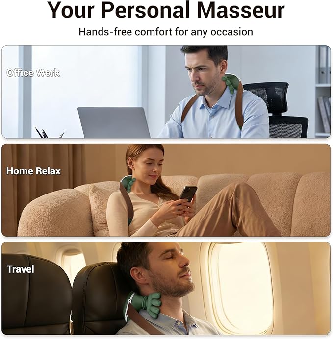 Neck Massager with Heat Bionic Deep Tissue Shiatsu Kneading Cordless Rechargeable Hands‑Free Wearable for Muscles Home Office Back and Shoulder Massagers with Fingers