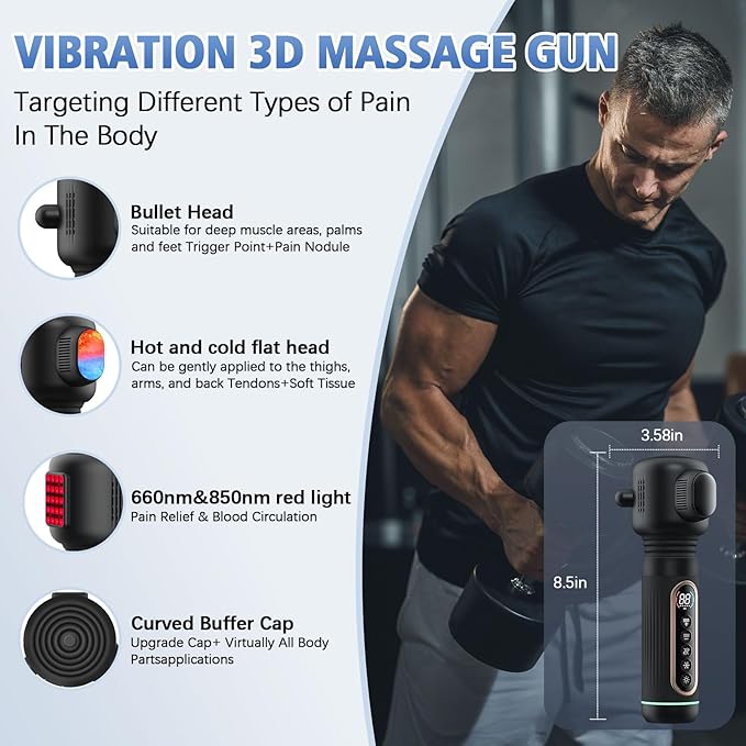 Handheld Vibrating Trigger Point Massage Gun with Heat and Cold &amp Red Light Deep Tissue Vibration Massager for Full Body Pain Relief Pressure Point Massage Tool -Gifts for Men &amp Women (Large