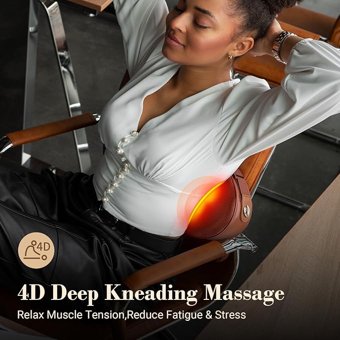 Shiatsu Back Massage Pillow with Heat Cordless Lower Back Massager for Pain Relief Deep Tissue Portable Kneading Massage for Back and Neck Gifts for Mom Her Him Women