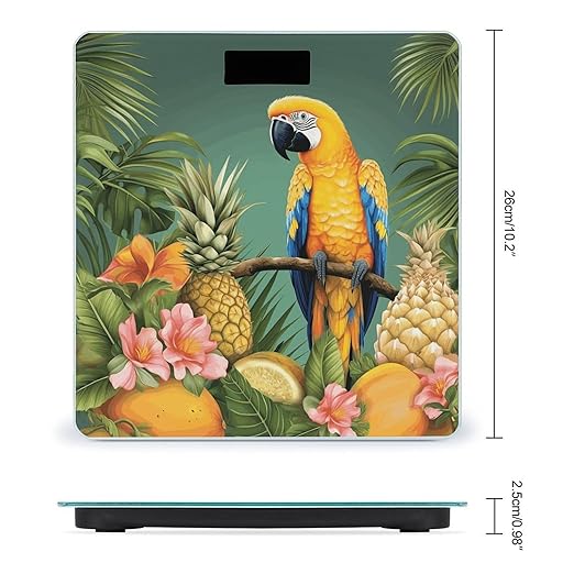 Summer Parrot Pineapple Bird Scale with LCD Precision Weighing Scales Sturdy Tempered Glass Weight Scales Easy-to-Read Anti-Slip Weight Digital Bathroom Scale for Daily