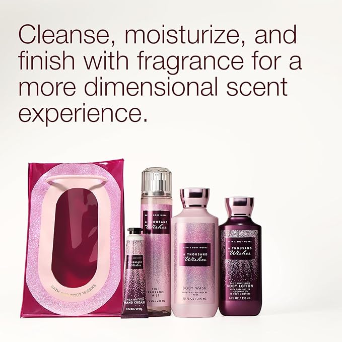 Bath &amp Body Works A Thousand Wishes Gift Set with Body Wash Fine Fragrance Mist Lotion &amp Hand Cream – Personal Care Collection for Gifting or Individual Use Prosecco &amp Peony Scent - 1