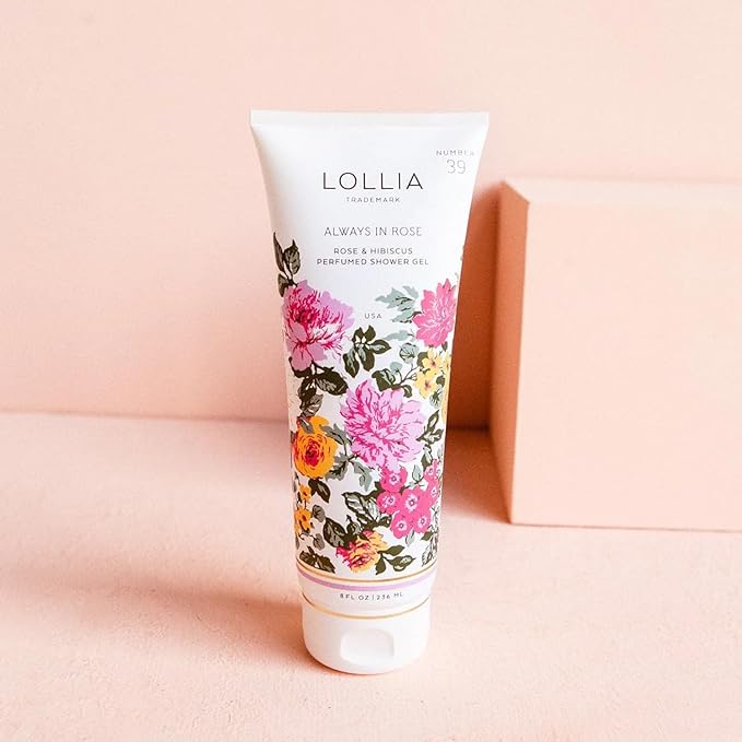LOLLIA Always in Rose Shower Gel 8 fl. oz. – Rose &amp Hibiscus – Scented Shower Gel Body Wash Shea Butter Body Wash Bath Wash for Women Beautiful Shower Gel Moisturizing Body Wash