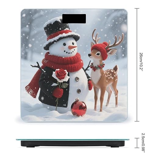 Christmas Snowman and Reindeer Scale for Body Weight Sturdy Tempered Glass Weighing Scales with LCD Display Accurate Digital Bathroom Scale Convenient Body Fat Smart Scales Easy Read