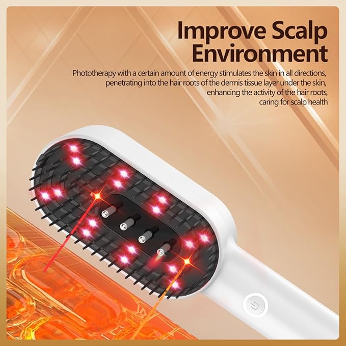Multifunctional Massage Comb with Liquid Dispenser - Rechargeable Electric Hair Care Tool Vibrating Scalp Massager with LED Lights for Frizz Control &amp Shine Gift for Women or Man (White)