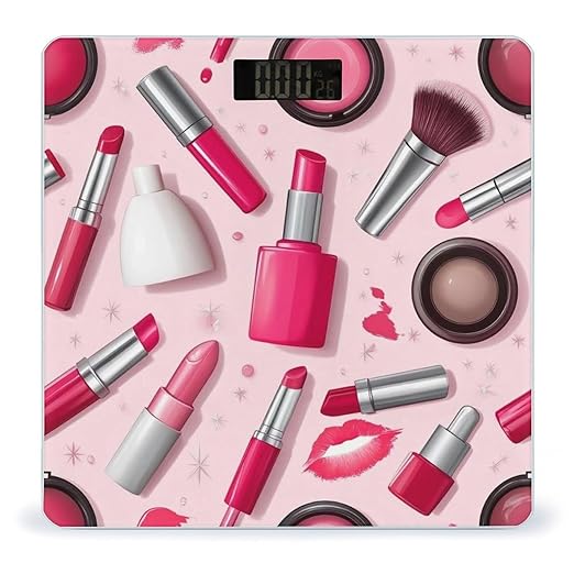 Automatic Switch Digital Bathroom Weighing Scale Smart Scale for Body Weight Modern Lady Girly Cosmetic Perfume Lipstick Pink