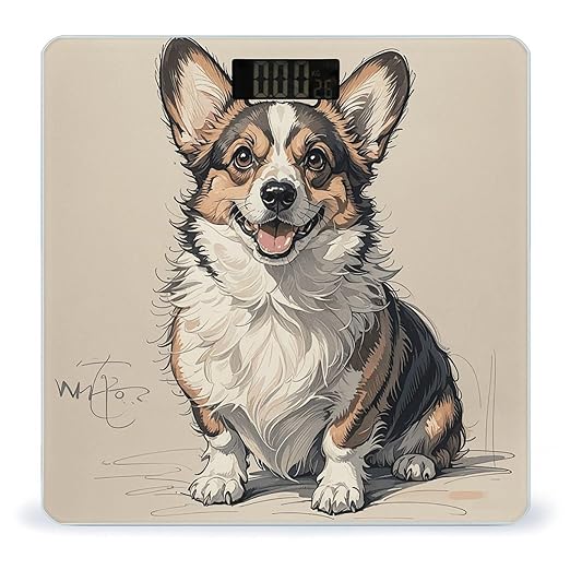 Hand Drawn Sketch Corgi Digital Bathroom Scale for Body Weight Weighing Scale with Backlit LCD Display High Precision Measurements &amp Measures Weight Up to 180kg
