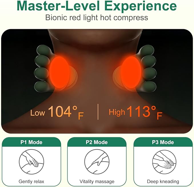 Human-Like Neck Massager with Heat for Pain Relief Deep Tissue Cordless 4D Kneading Neck and Shoulder Massager Back Massager with Bionic fingers Massage and Screen Ideal Gifts for Women Men