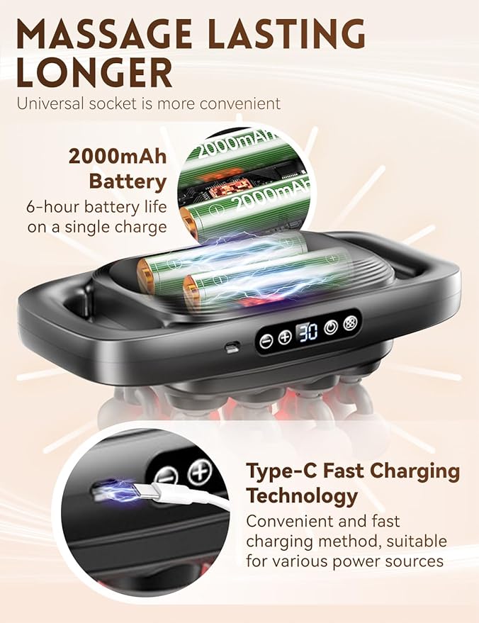Veloreva Massager 2026 New 16 Head Massage Gun Deep Tissue 3 Modes 30 Speeds &amp 50kg Thrust Pro Neck Massager with Long-Lasting Battery Quiet Cordless for Neck Waist Body Muscle (8-Head)