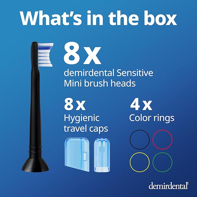 demirdental Toothbrush Heads mini Sensitive Compatible with Philips Sonicare Toothbrush Heads - Soft &amp Small Replacement Heads for Sensitive Teeth - Black - Replaces HX6088b - 8 Pack
