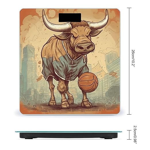 Hand Drawn Bull Pattern Scale for Body Weight Anti-Slip Tempered Glass Digital Bathroom Scales Clear LCD Display Weighing Scale Safe Rounded Corners Smart Scales