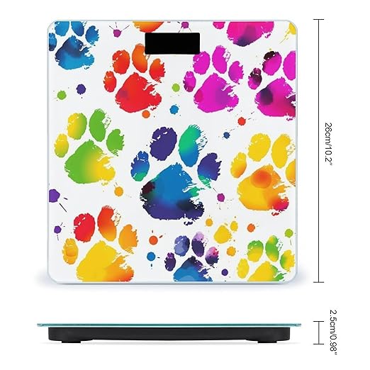 Digital Bathroom Scale for Body Weight Scale with Bright LCD Display High Accuracy Step-On Technology Auto On/Off Colorful Dog Paw Print Digital Scales 400 Lbs /180kg