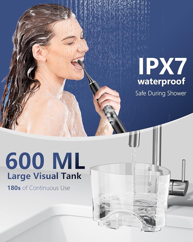 Electric Toothbrush with Water Flosser Combo: 600ML Large Water Tank &amp Ultrasonic Cleaning- Gum Care &amp Whitening- 5 Brush Modes &amp 10 Pressure Settings for Family Use Black