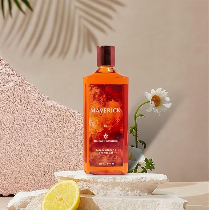 Bath &amp Blossoms Maverick Refreshing &amp Energizing Aloe &amp Vitamin E Shower Gel 260 ml | 100% Paraben free &amp Vegan | Suitable for all skin types