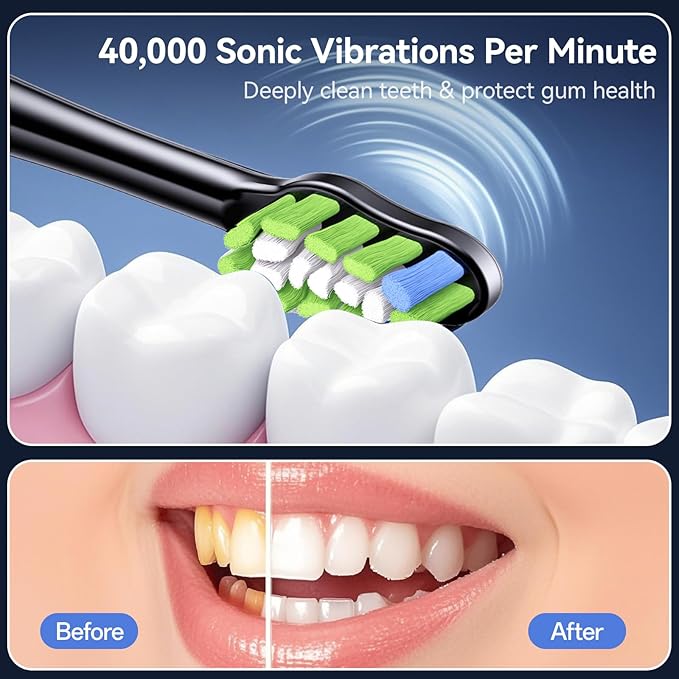 Electric Toothbrush for Adults Rechargeable Sonic Toothbrush IPX7 Waterproof Travel Toothbrush Set with Case 8 Brush Heads Charger 2-Min Smart Timer One Charge Last 60 Days(Pink Black)