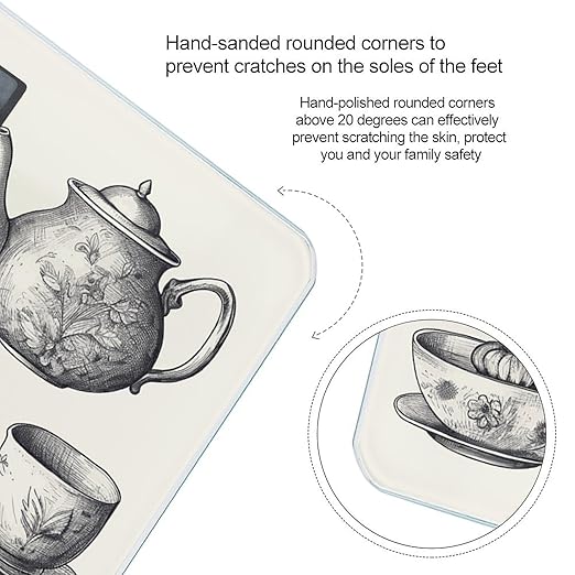 Hand Drawn Teapots and Cups Scale for Body Weight Anti-Slip Tempered Glass Digital Bathroom Scales Clear LCD Display Weighing Scale Safe Rounded Corners Smart Scales
