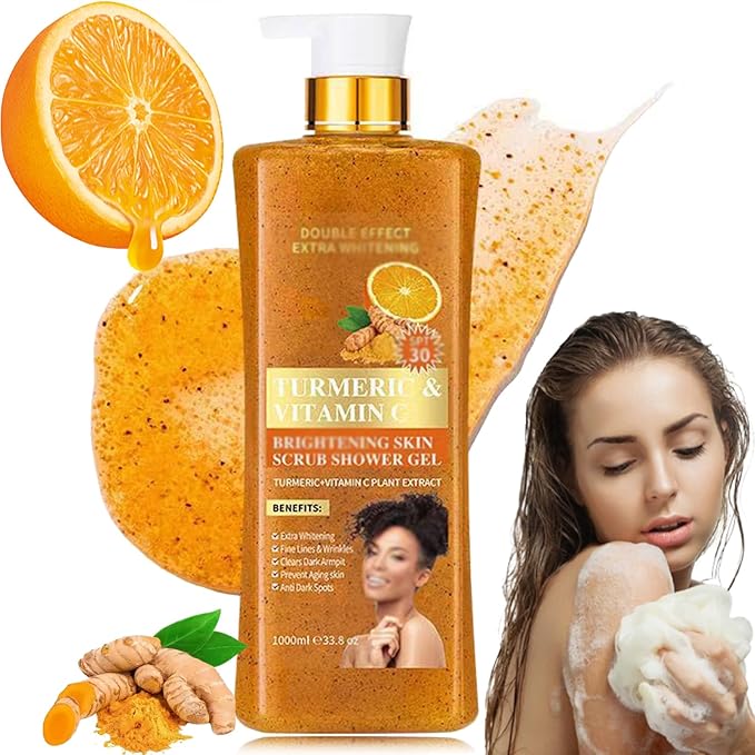 Lemon Turmeric Scrub Shower Gel 1000ml Turmeric And Vitamin C Body Wash Perfume Long-Lasting Moisturizing Turmericshower Gel Nourishing And Moisturizing For Women