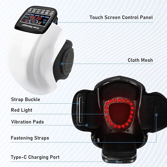 Knee Massager 4 in 1 with Heat Vibration Red Light and 3D Massage Cordless Portable Rechargeable Gifts for Family and Friends