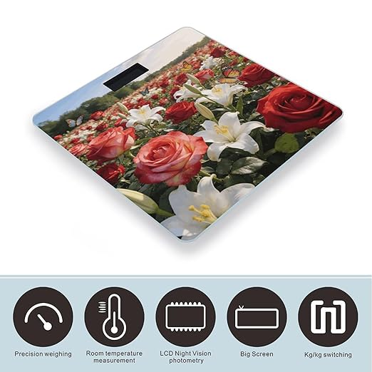 Flower Sea Smart Scale for Body Weight Digital Bathroom Scale Toughened Glass Weight Scale with Large LCD Backlight Display High Precision Scales Weighing Machine
